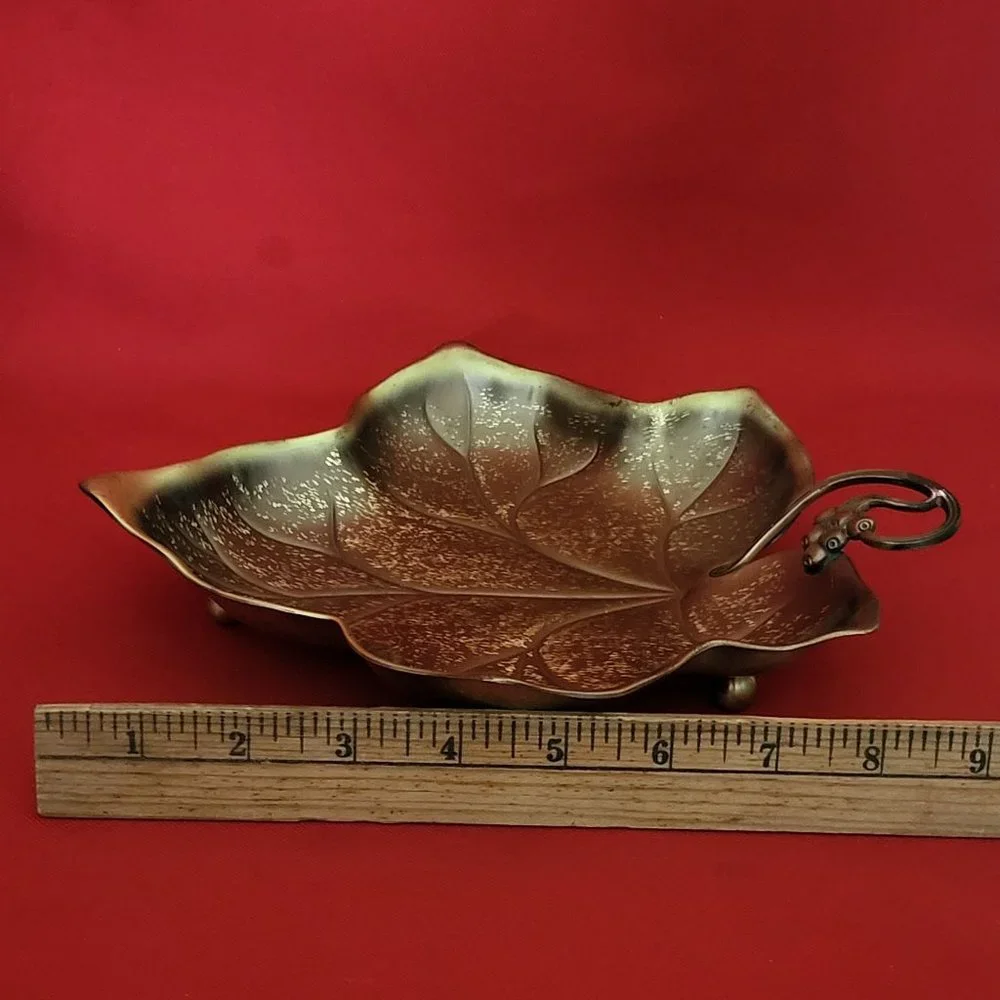 VTG Golden Brass Maple Leaf Trinket Dish